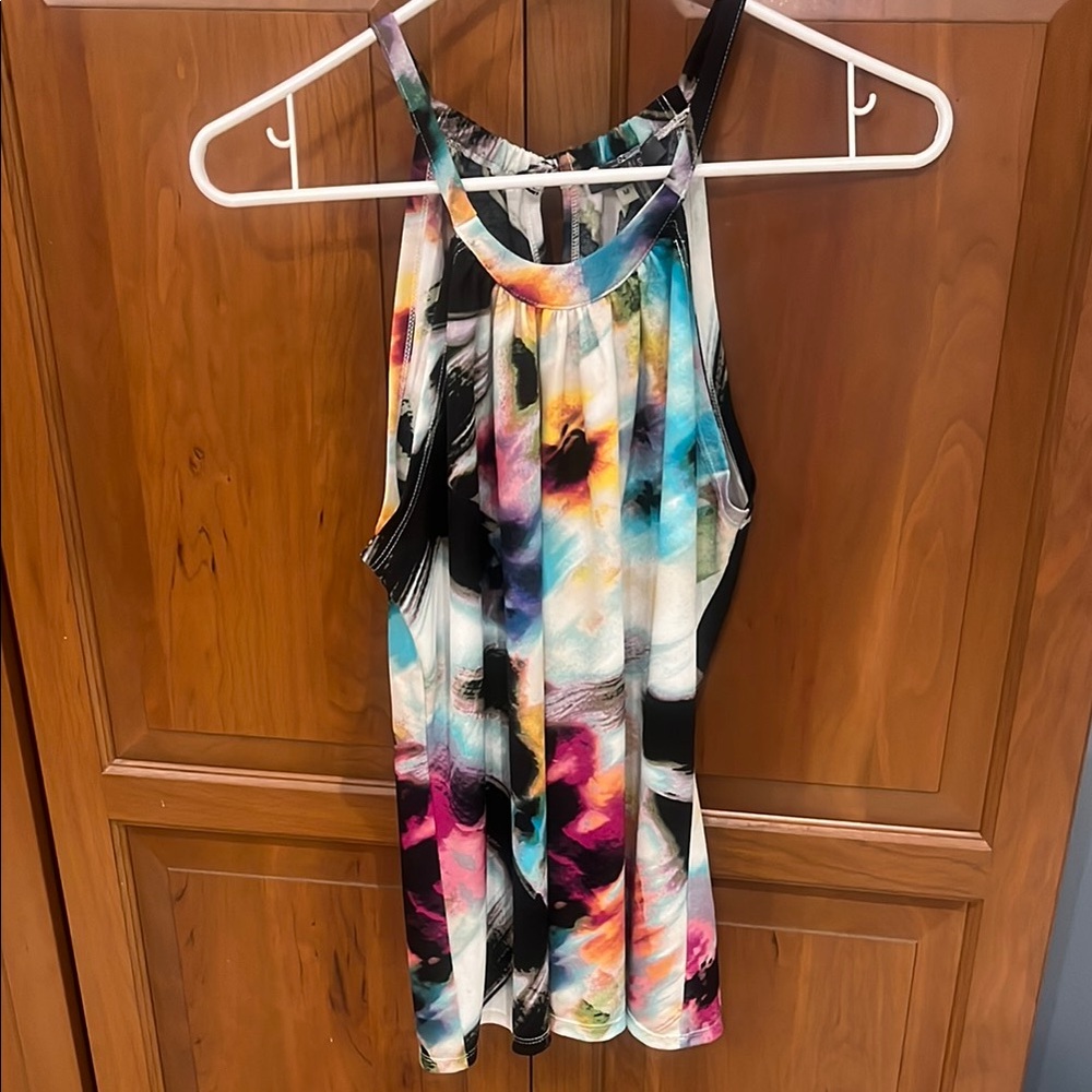 Essentials by Milano Pink and Yellow Graphic Tank Top